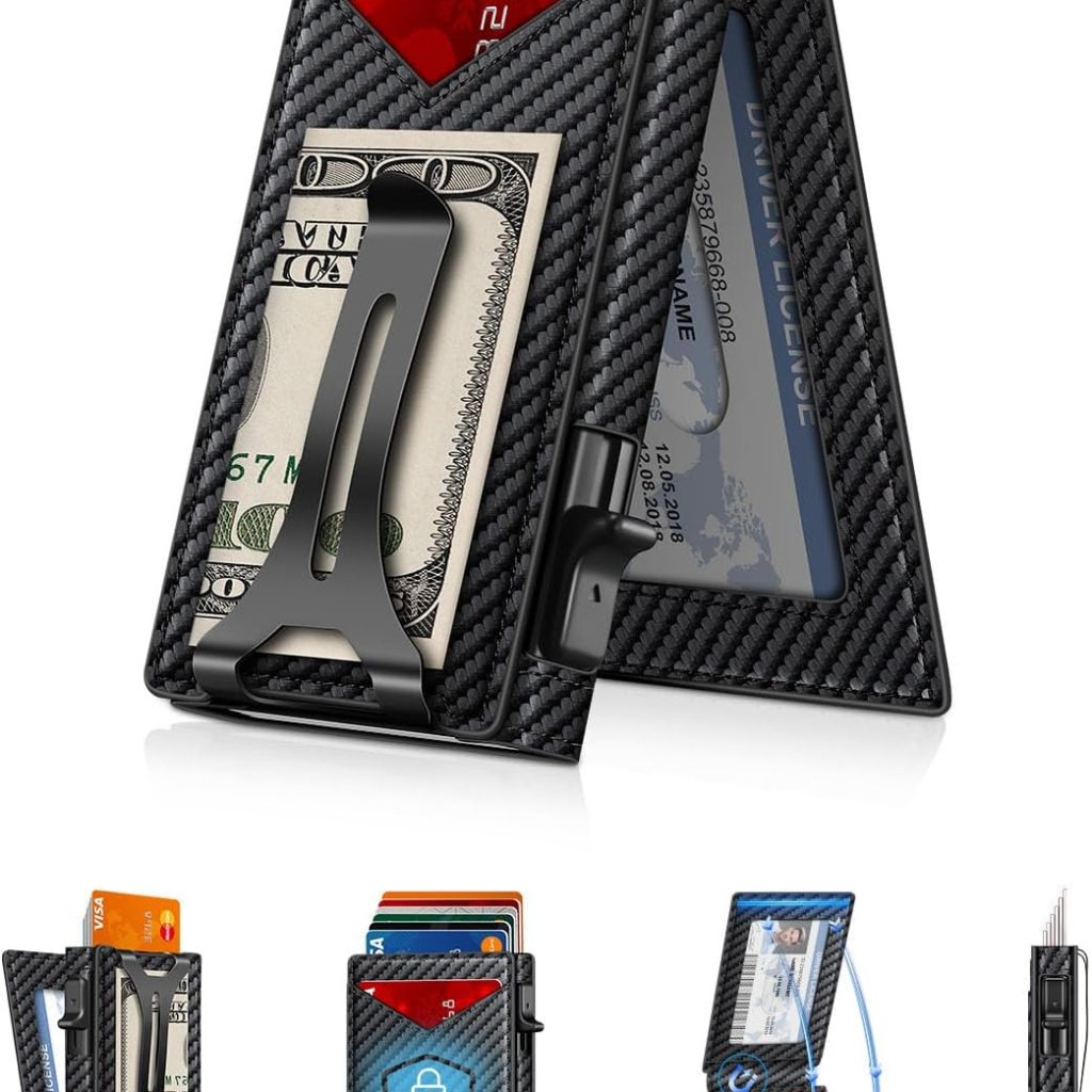 Minimalist Slim Wallet For Men With Rfid Protection & Money Clip Carbon Gray
